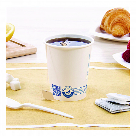 Recycled Content PCF Paper Hot Cups, ProPlanet Seal, 10 oz, White/Blue, 1,000/Carton (370RCPLANET)