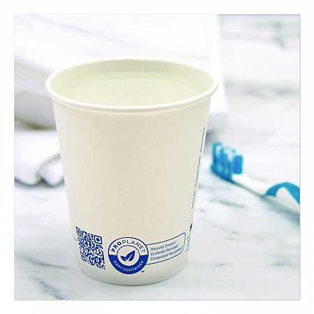 Recycled Content PCF Paper Hot Cups, ProPlanet Seal, 10 oz, White/Blue, 1,000/Carton (370RCPLANET)