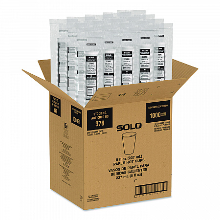 Recycled Content PCF Paper Hot Cups, ProPlanet Seal, 8 oz, White/Blue, 1,000/Carton (378RCPLANET)