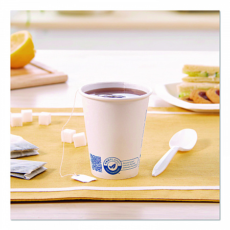 Recycled Content PCF Paper Hot Cups, ProPlanet Seal, 8 oz, White/Blue, 1,000/Carton (378RCPLANET)
