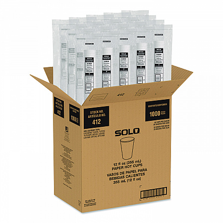 Recycled Content PCF Paper Hot Cups, ProPlanet Seal, 12 oz, White/Blue, 1,000/Carton (412RCNPLANET)
