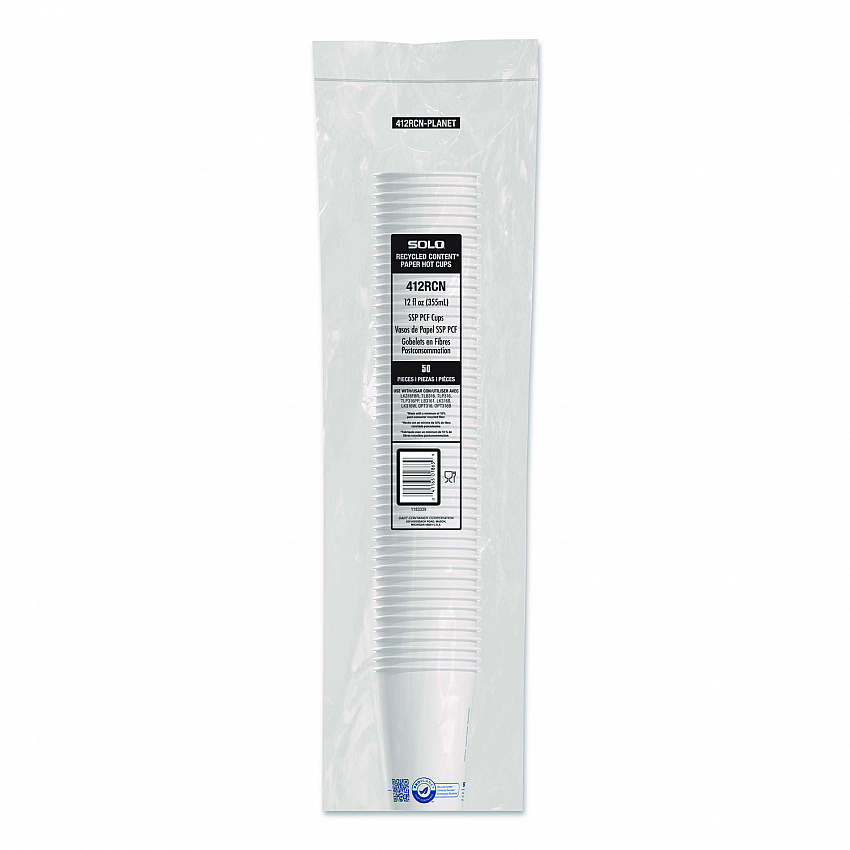Recycled Content PCF Paper Hot Cups, ProPlanet Seal, 12 oz, White/Blue, 1,000/Carton (412RCNPLANET)