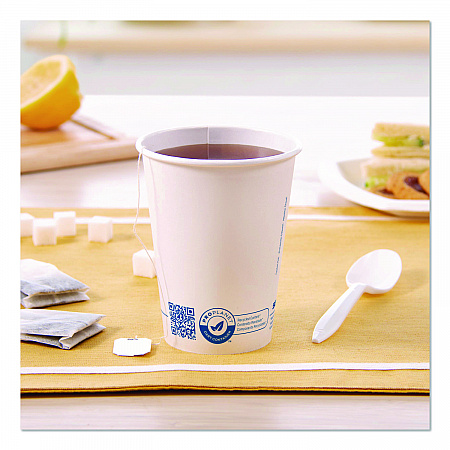 Recycled Content PCF Paper Hot Cups, ProPlanet Seal, 12 oz, White/Blue, 1,000/Carton (412RCNPLANET)
