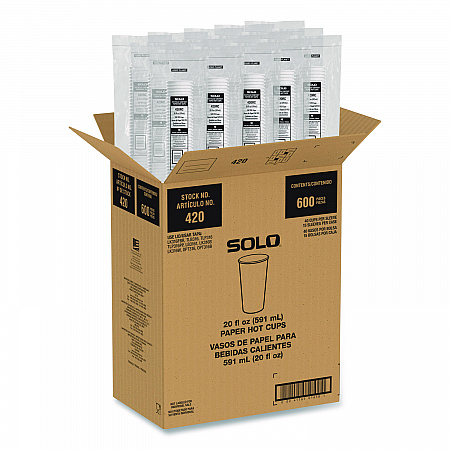 Recycled Content PCF Paper Hot Cups, ProPlanet Seal, 20 oz, White/Blue, 600/Carton (420RCPLANET)
