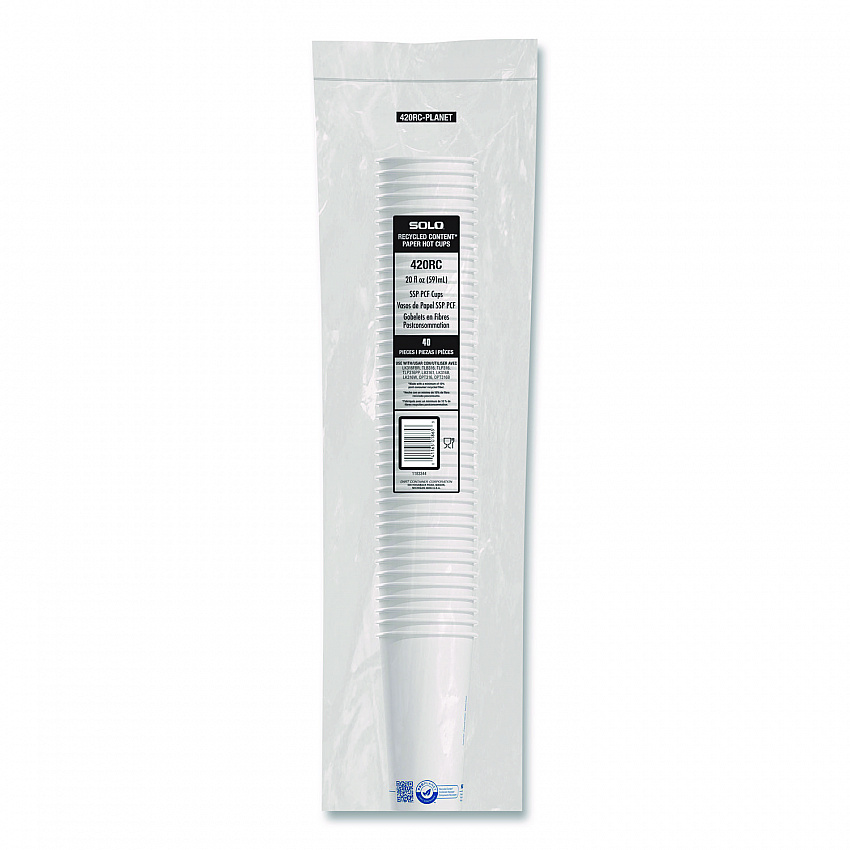 Recycled Content PCF Paper Hot Cups, ProPlanet Seal, 20 oz, White/Blue, 600/Carton (420RCPLANET)