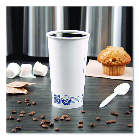 Recycled Content PCF Paper Hot Cups, ProPlanet Seal, 20 oz, White/Blue, 600/Carton (420RCPLANET)