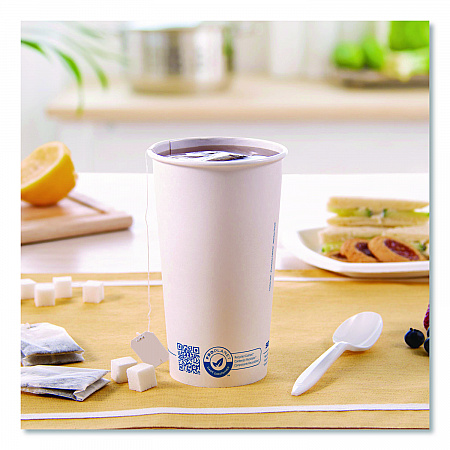 Recycled Content PCF Paper Hot Cups, ProPlanet Seal, 20 oz, White/Blue, 600/Carton (420RCPLANET)