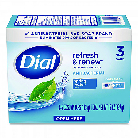 Refresh and Renew Antibacterial Deodorant Bar Soap, Spring Water Scent, 4 oz, 3 Bars/Pack, 4 Packs/Carton (11811)