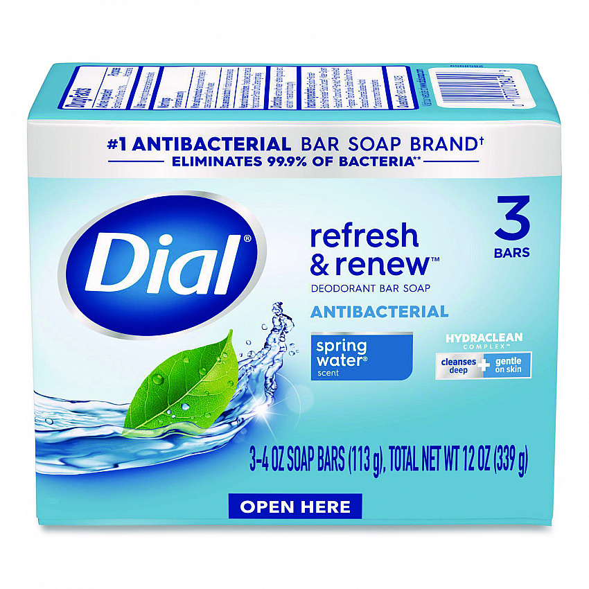 Refresh and Renew Antibacterial Deodorant Bar Soap, Spring Water Scent, 4 oz, 3 Bars/Pack, 4 Packs/Carton (11811)