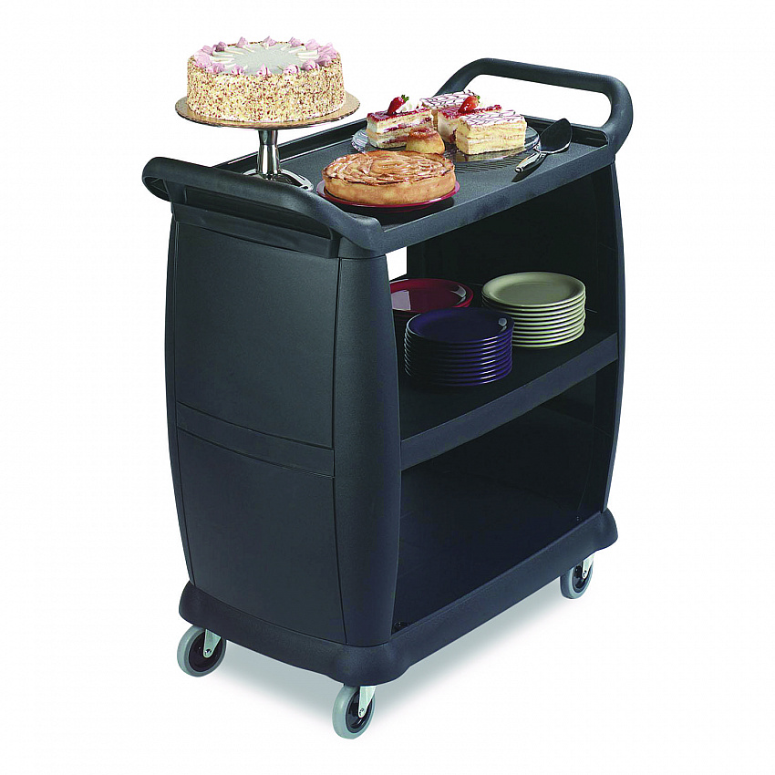 Bussing Cart, Plastic, 3 Shelves, 300 lb Capacity, 18 x 36.25 x 38, Black (BCART3)
