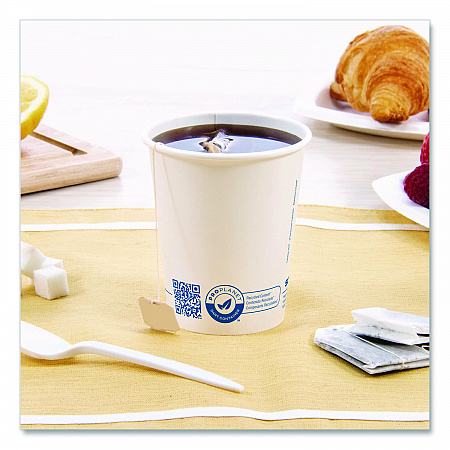 Recycled Content PCF Paper Hot Cups, ProPlanet Seal, 10 oz, White, 50/Pack (370RCPLANEPK)