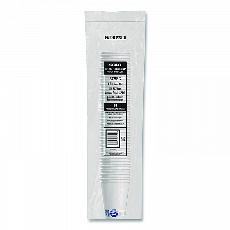 Recycled Content PCF Paper Hot Cups, ProPlanet Seal, 8 oz, White, 50/Pack (378RCPLANEPK)