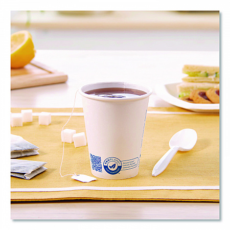 Recycled Content PCF Paper Hot Cups, ProPlanet Seal, 8 oz, White, 50/Pack (378RCPLANEPK)