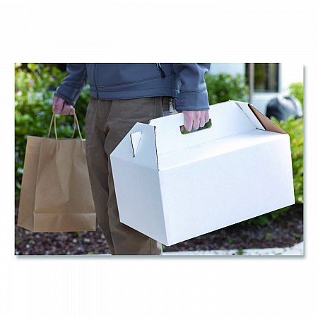 Carryout Barn Boxes, Large Corugated, 12 x 18 x 9, White/Kraft, 25/Carton (2763)
