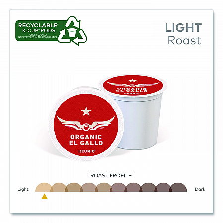 El Gallo Organic Coffee K-Cups, Light Roast, 20/Box (0154)