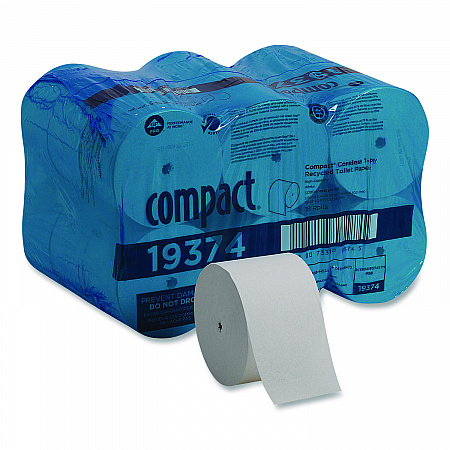 Compact Coreless One-Ply Bath Tissue, Septic Safe, White, 3,000 Sheets/Roll, 18 Rolls/Carton (19374)