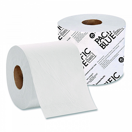 Pacific Blue Basic High-Capacity Bathroom Tissue, Septic Safe, 1-Ply, White, 1,500 Sheets/Roll, 48 Rolls/Carton (1444801)