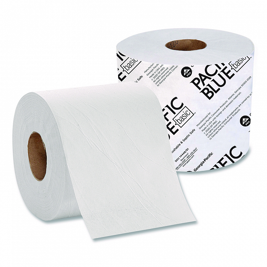 Pacific Blue Basic High-Capacity Bathroom Tissue, Septic Safe, 1-Ply, White, 1,500 Sheets/Roll, 48 Rolls/Carton (1444801)