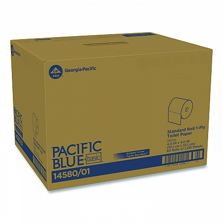 Pacific Blue Basic Bathroom Tissue, Septic Safe, 1-Ply, White, 1,210 Sheets/Roll, 80 Rolls/Carton (1458001)