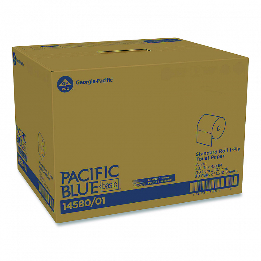 Pacific Blue Basic Bathroom Tissue, Septic Safe, 1-Ply, White, 1,210 Sheets/Roll, 80 Rolls/Carton (1458001)