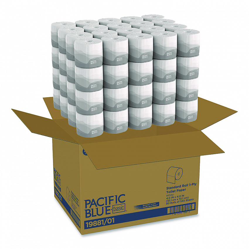 Pacific Blue Basic Embossed Bathroom Tissue, Septic Safe, 1-Ply, White, 550 Sheets/Roll, 80 Rolls/Carton (1988101)