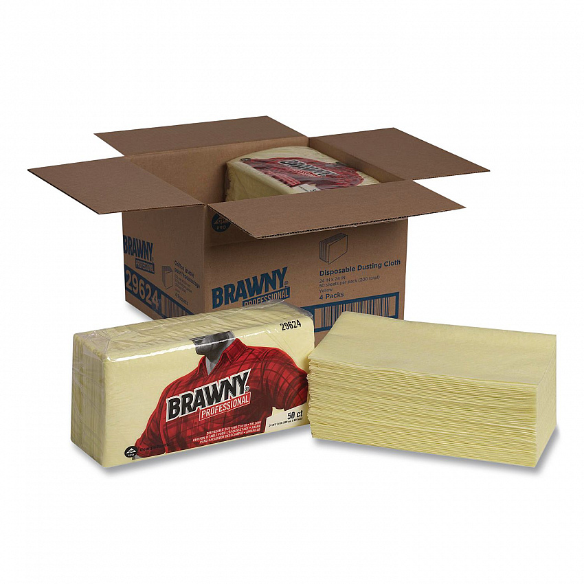 Dusting Cloths, Quarterfold, 24 x 24, Unscented, Yellow, 50/Pack, 4 Packs/Carton (29624)