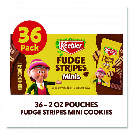 Mini Cookies, Fudge Stripes, 2 oz Pouch, 36/Box (22002517)