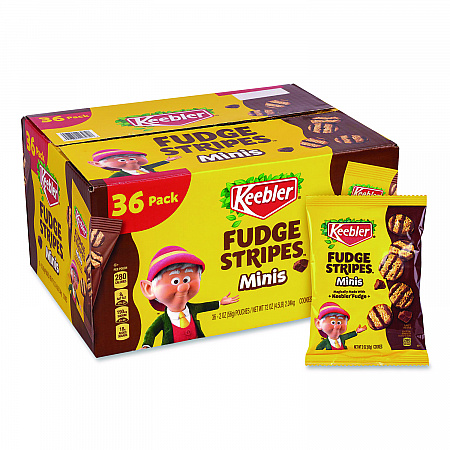 Mini Cookies, Fudge Stripes, 2 oz Pouch, 36/Box (22002517)