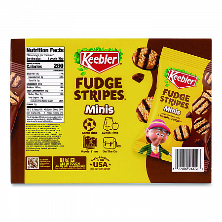 Mini Cookies, Fudge Stripes, 2 oz Pouch, 36/Box (22002517)
