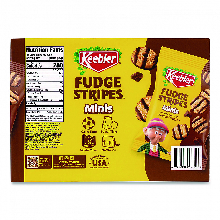 Mini Cookies, Fudge Stripes, 2 oz Pouch, 36/Box (22002517)