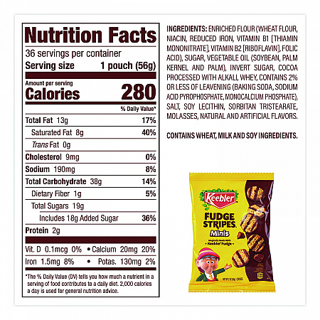 Mini Cookies, Fudge Stripes, 2 oz Pouch, 36/Box (22002517)