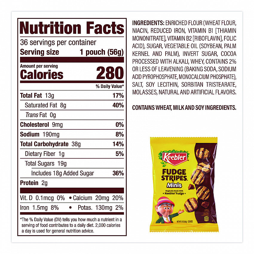 Mini Cookies, Fudge Stripes, 2 oz Pouch, 36/Box (22002517)