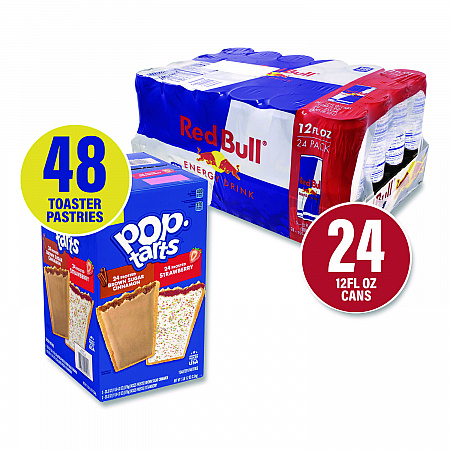 Red Bull Energy Drink and Pop Tart Combo Pack,(24) 12oz Cans,(24) Frosted Strawberry/(24) Frosted Brown Sugar Cinnamon/Bundle (60004173)