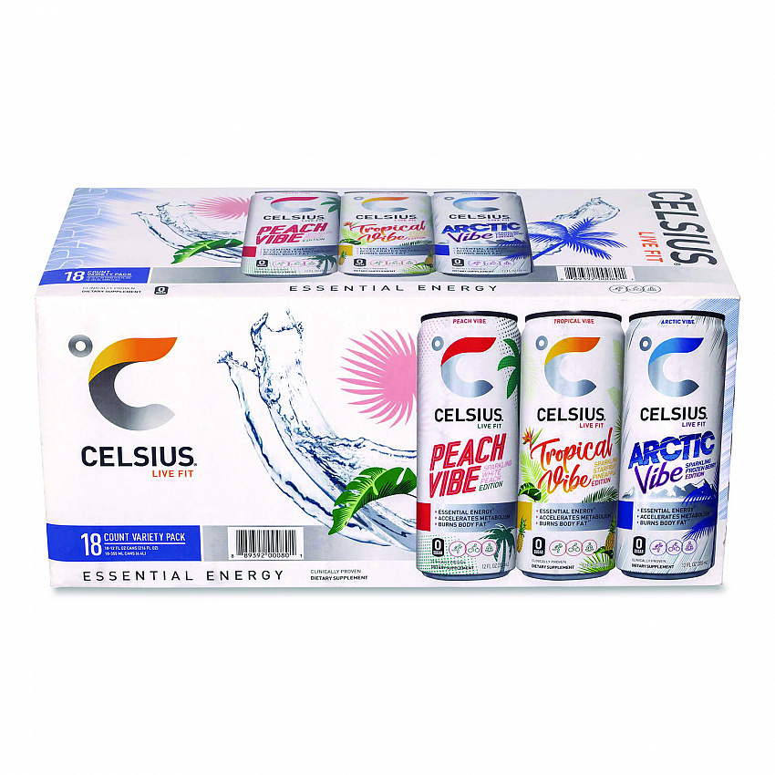 Celcius Vibe and Pop Tarts Variety Combo Pack,(18) 12oz Cans,(24) Frosted Strawberry/(24) Frosted Brown Sugar Cinnamon/Bundle (60004172)
