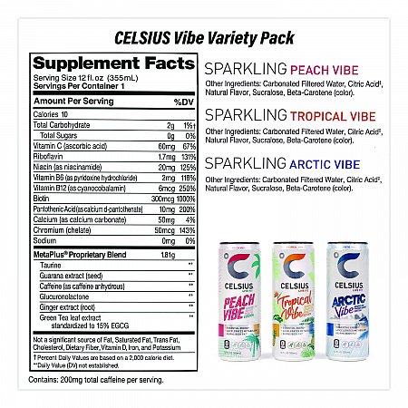 Celcius Vibe and Pop Tarts Variety Combo Pack,(18) 12oz Cans,(24) Frosted Strawberry/(24) Frosted Brown Sugar Cinnamon/Bundle (60004172)