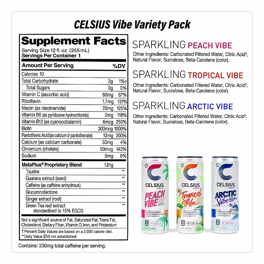 Celcius Vibe and Pop Tarts Variety Combo Pack,(18) 12oz Cans,(24) Frosted Strawberry/(24) Frosted Brown Sugar Cinnamon/Bundle (60004172)