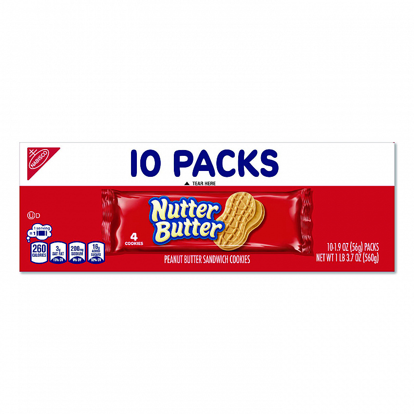 Nutter Butter, Peanut Butter, 1.9 oz, 4 Cookies/Pack, 10 Packs/Box (07835)