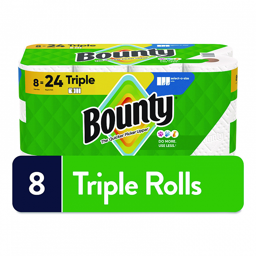 Select-a-Size Kitchen Roll Paper Towels, 2-Ply, White, 6 x 11, 123 Sheets/Roll, 8 Triple Rolls/Carton (16014)