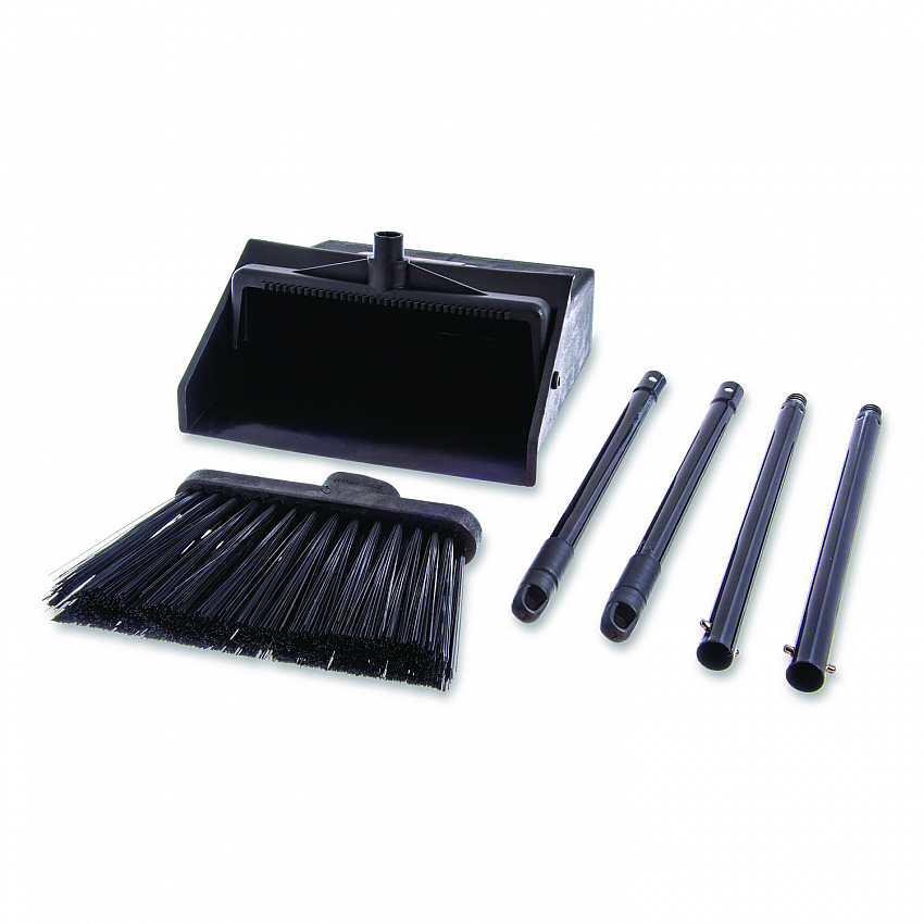 Duo-Pan Upright Dust Pan and Broom, 11.8 x 36, 24.5" Handle, Plastic, Black (36141503)
