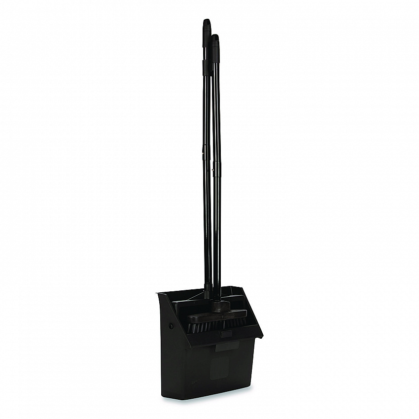 Duo-Pan Upright Dust Pan and Broom, 11.8 x 36, 24.5" Handle, Plastic, Black (36141503)