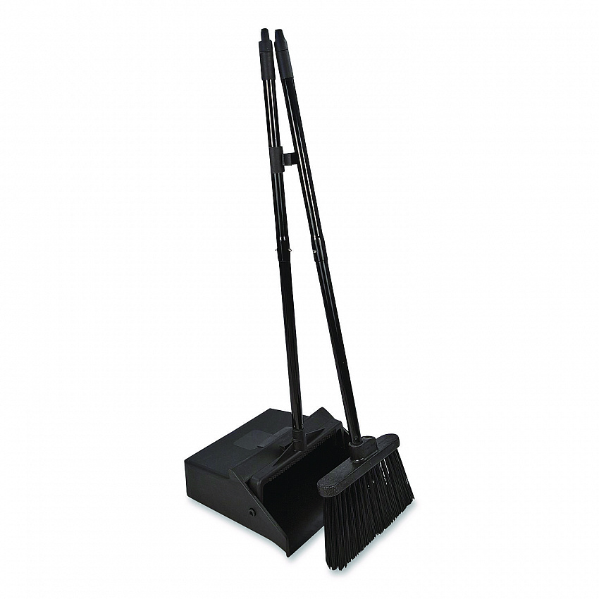 Duo-Pan Upright Dust Pan and Broom, 11.8 x 36, 24.5" Handle, Plastic, Black (36141503)