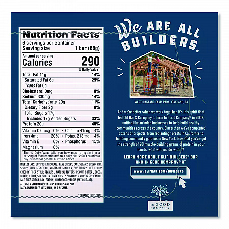 Builders Protein Bar, Chocolate Peanut Butter, 2.4 oz Bar, 12 Bars/Box (CCC160041)