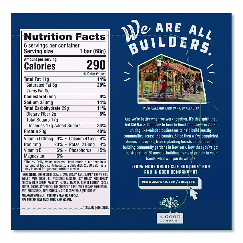 Builders Protein Bar, Chocolate Peanut Butter, 2.4 oz Bar, 12 Bars/Box (CCC160041)