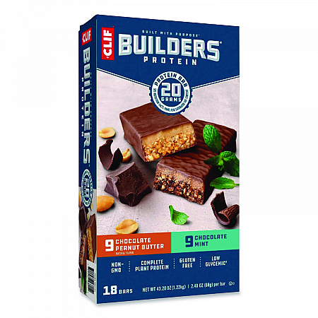 Builders Protein Bar, Variety Pack, Chocolate Mint/Chocolate Peanut Butter, 2.4 oz Bar, 18 Bars/Box (22000543)