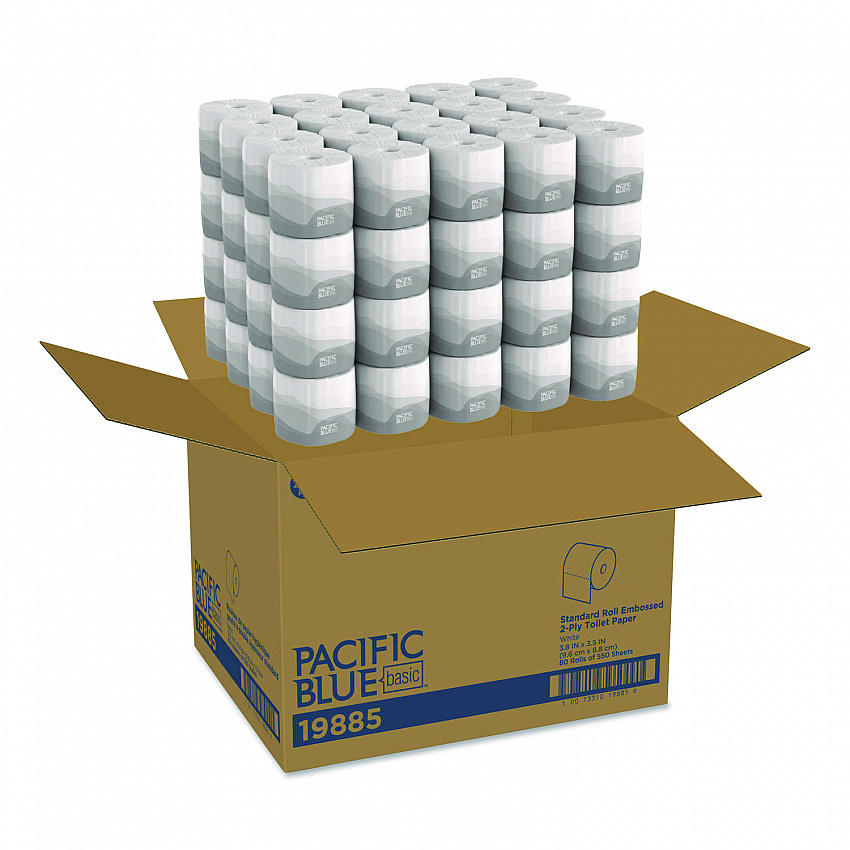 Pacific Blue Basic Embossed Bathroom Tissue, Septic Safe, 2-Ply, White, 550 Sheets/Roll, 80 Rolls/Carton (19885)