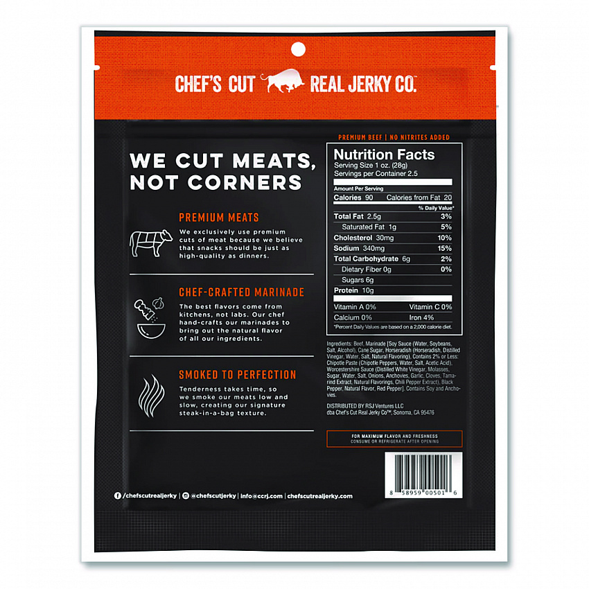 Real Steak Jerky, Chipolte Cracked Pepper, 2.5 oz Bag (CCR00501)