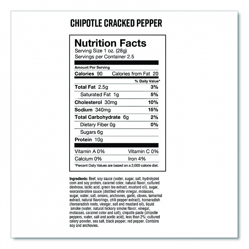 Real Steak Jerky, Chipolte Cracked Pepper, 2.5 oz Bag (CCR00501)