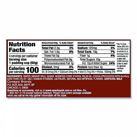 Pudding Cups, Chocolate, 3.5 oz Cup, 48/Carton (HUN55418)