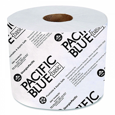 Pacific Blue Basic High-Capacity Bathroom Tissue, Septic Safe, 1-Ply, White, 1,500 Sheets/Roll, 48 Rolls/Carton (1444801)
