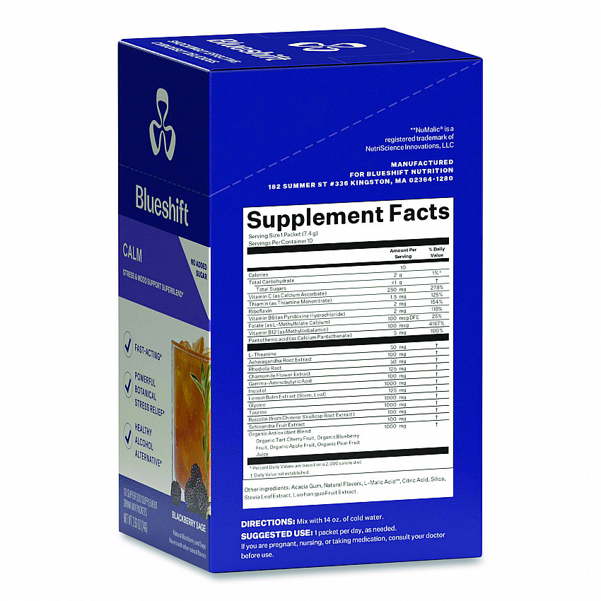 Calm Blackberry Sage Drink Mix, 0.23 oz Packets, 10/Pack, 2 Packs/Carton (60004168)